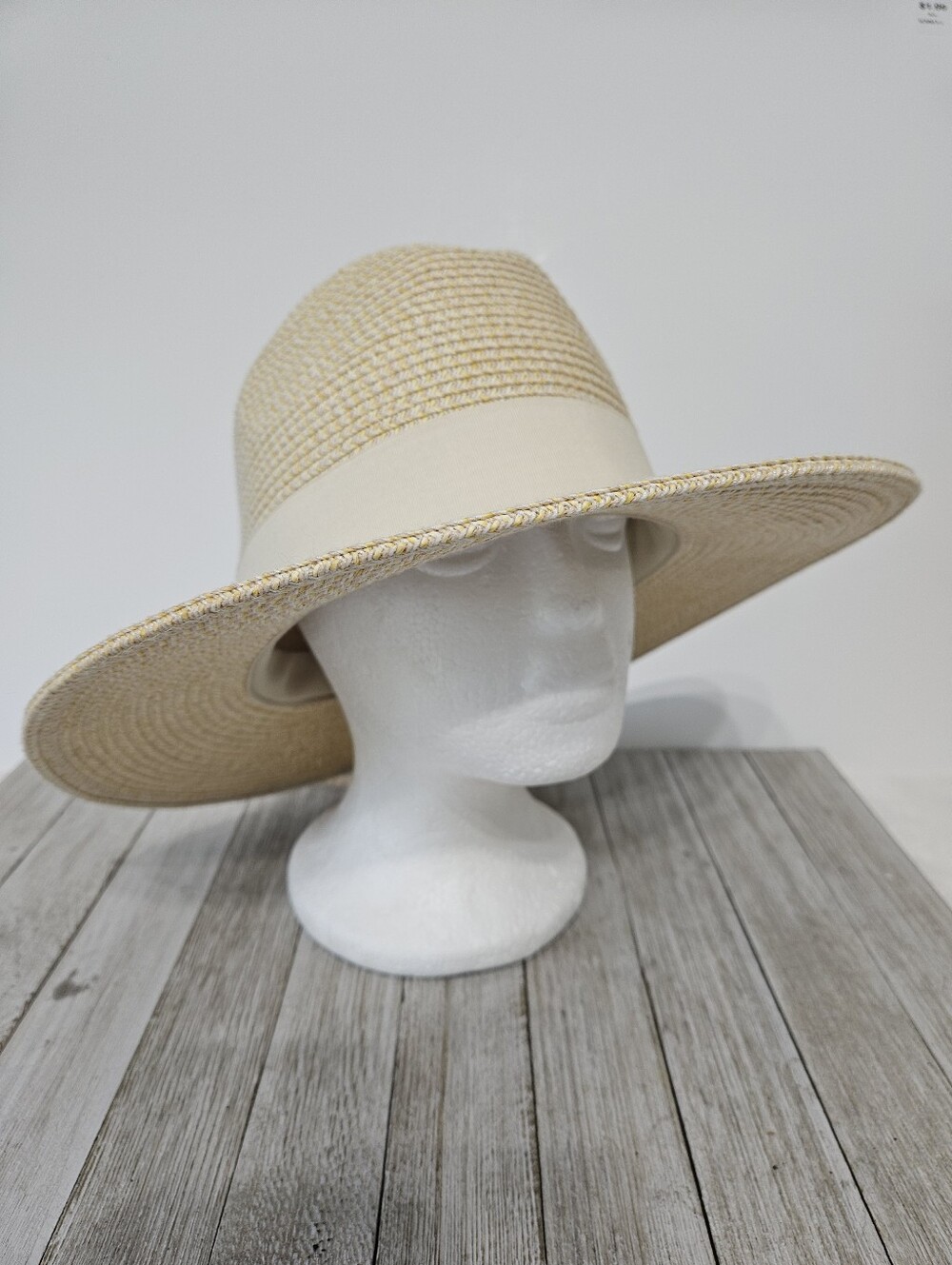 Wallaroo Hat Company Josie Womens Beige Straw Fedora Hat with Wide Brim and Fabr